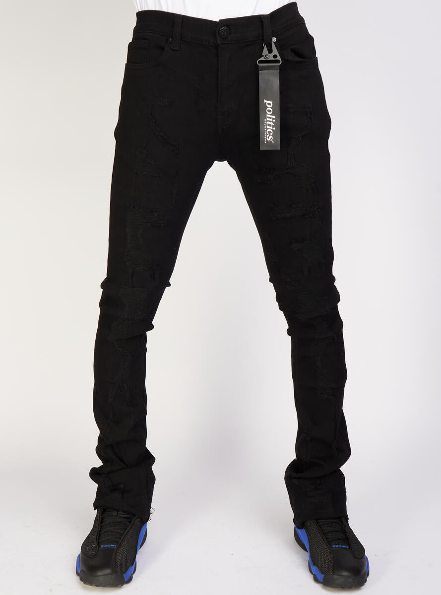 Politics Jeans Mac Embroidered Skinny Stacked Flare Black With S Vengeance78 