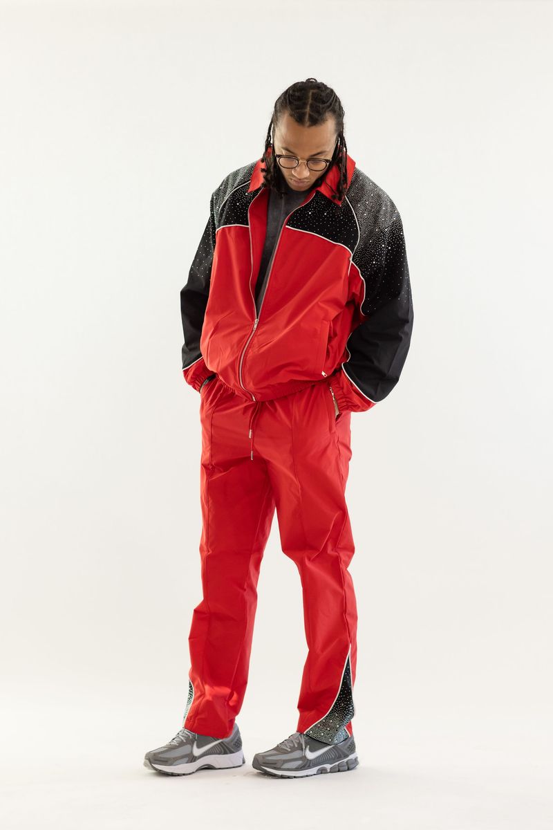 Kindred Track Suit - Kd Rhinestone Nylon Zip Up - Red/Black