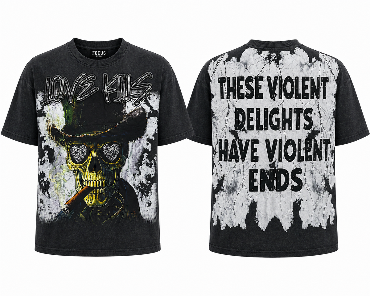 Focus T-Shirt - Love Kills Applique - Charcoal - 80787 – Vengeance78