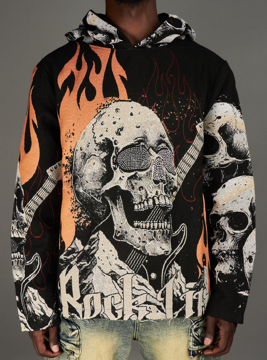 Majestik Hoodie - Rockon Rhinestone Tapestry Jacquard- Black