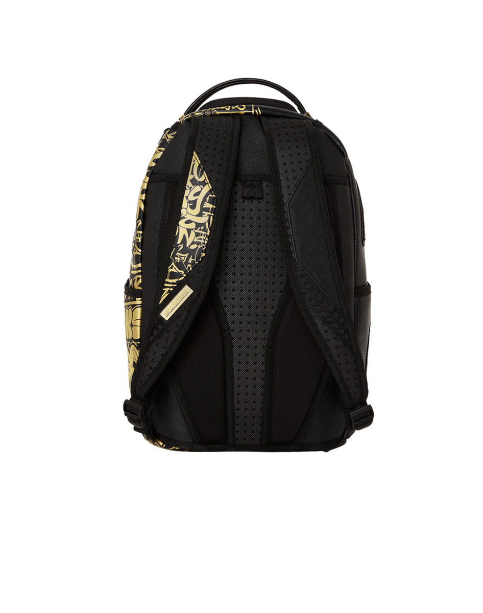 Sprayground Black Gold Half Graff Backpack Laptop Books Bag School