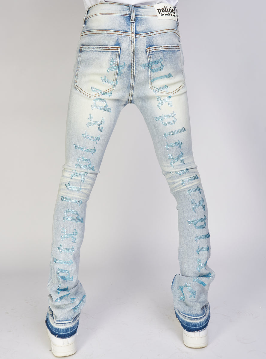 Politics Jeans Embroidered Skinny Stacked Flare Mac Light Blue 5 Vengeance78 