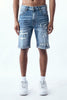 M.Society Shorts - Rip & Repair Denim - Med Blue - MS-26514