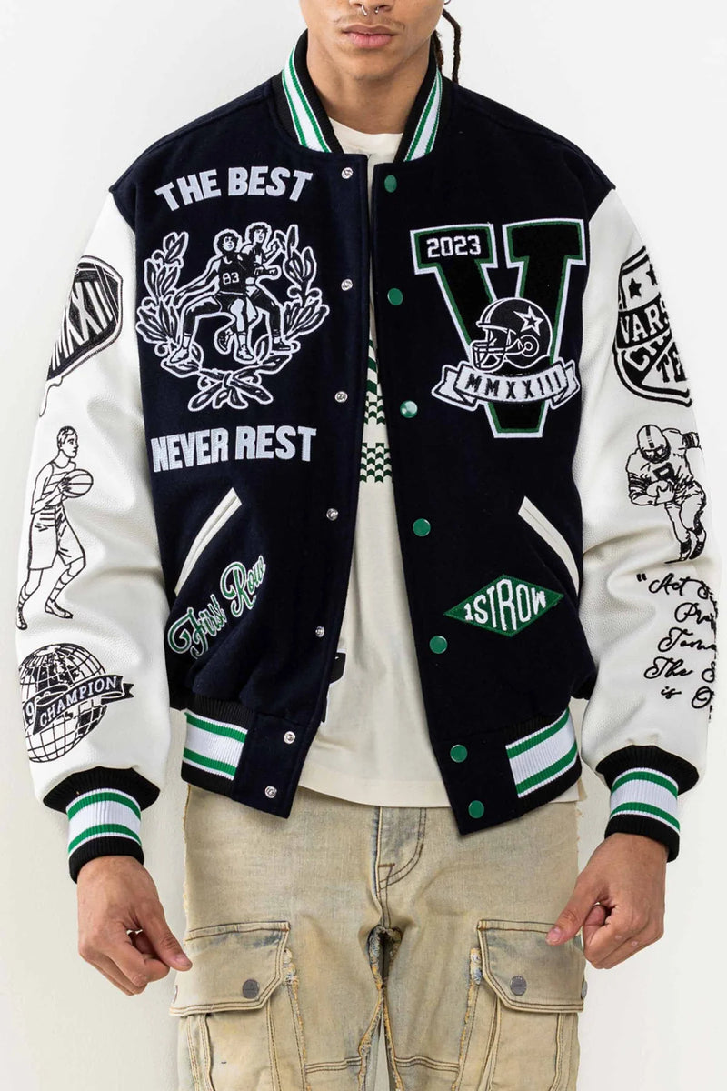 First Row Jacket - All Field The Best Never Rest Varsity - Navy