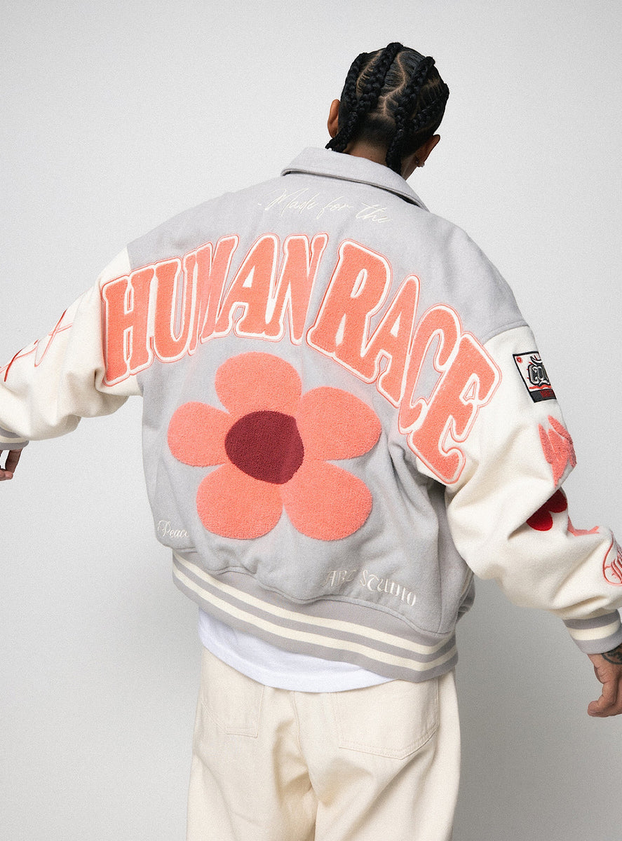 Loiter Jacket - Flower Varsity - Light Grey And Off White - LTFLOWVARJ ...