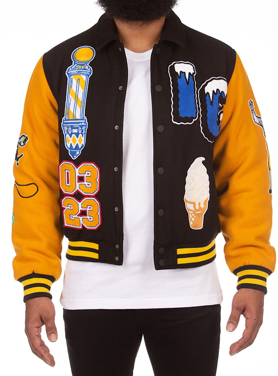 Roku Studio - Cream Varsity Jacket - Black