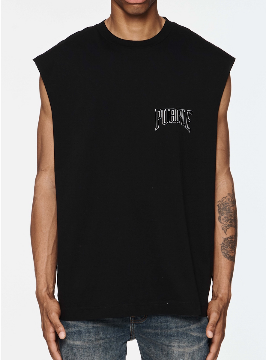 Purple-Brand Tank Top - Oversized Cut Off - Black - P128