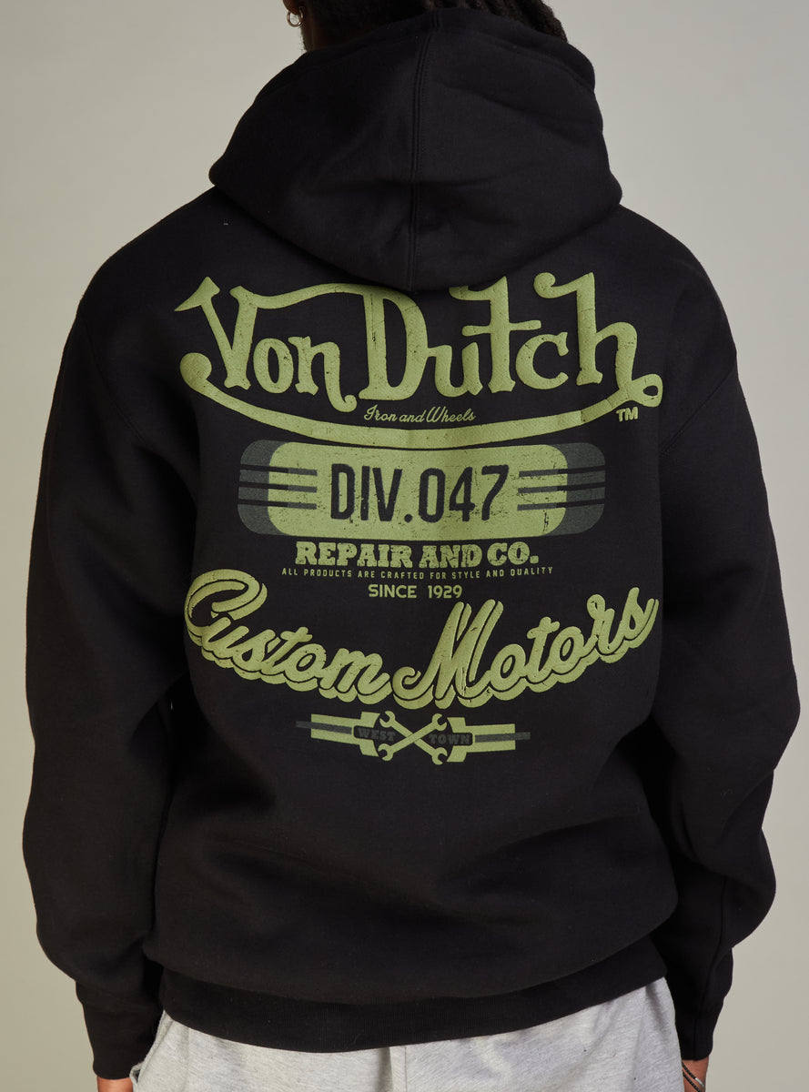 Von Dutch Hoodie Custom Motors Black And Olive VDHASNK