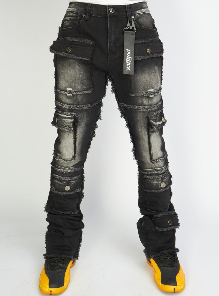 Politics Jeans Worthy Black Wash Stacked Frayed Cargo 503 Vengeance78 