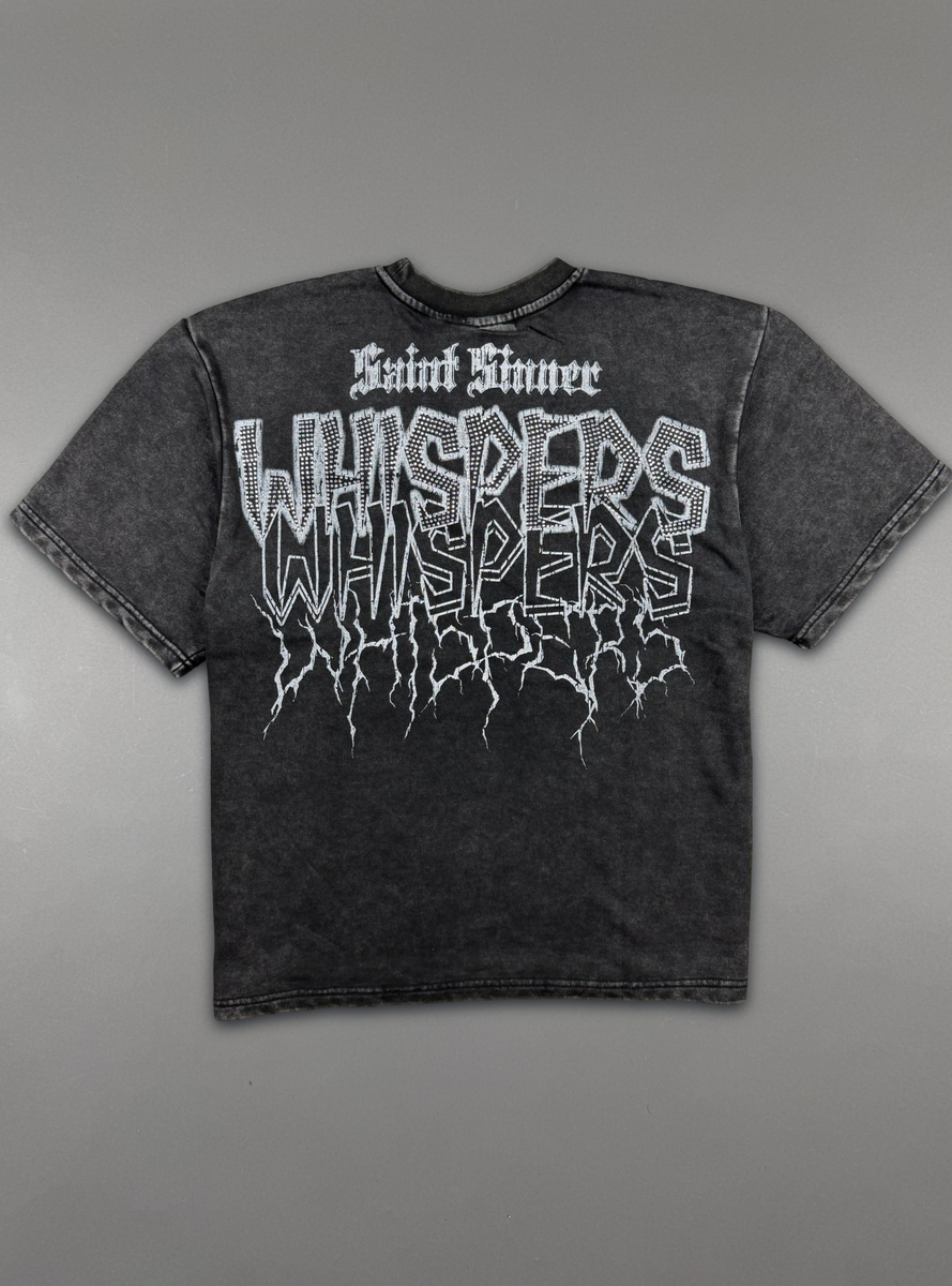 Rebel Minds T-Shirt - Whispers Rhinestone Crop Tee - Black - 610