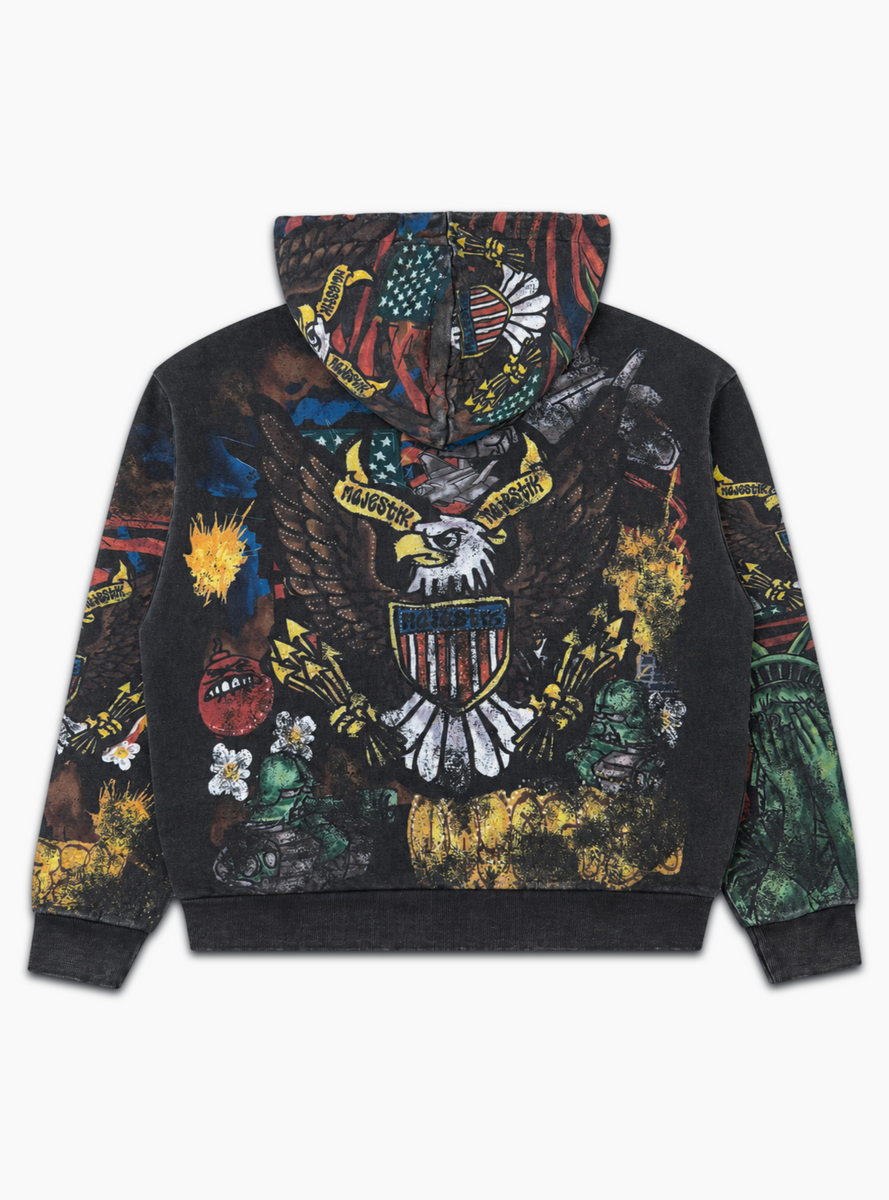 Majestik Hoodie - Statue of Liberty - Rhinestone Zip - Black