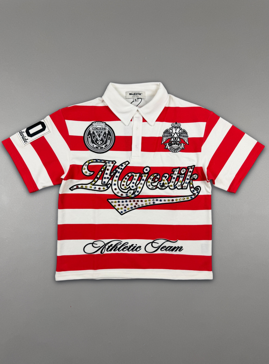 Majestik Polo T-Shirt - Stripe - Patches & Studs - Red - SH26106