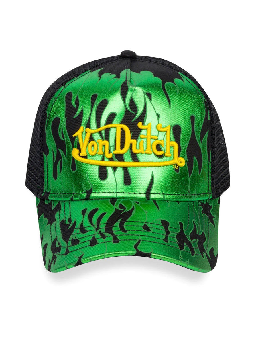 Von Dutch Hat Flames Foam Trucker Black And Green VDHTBG