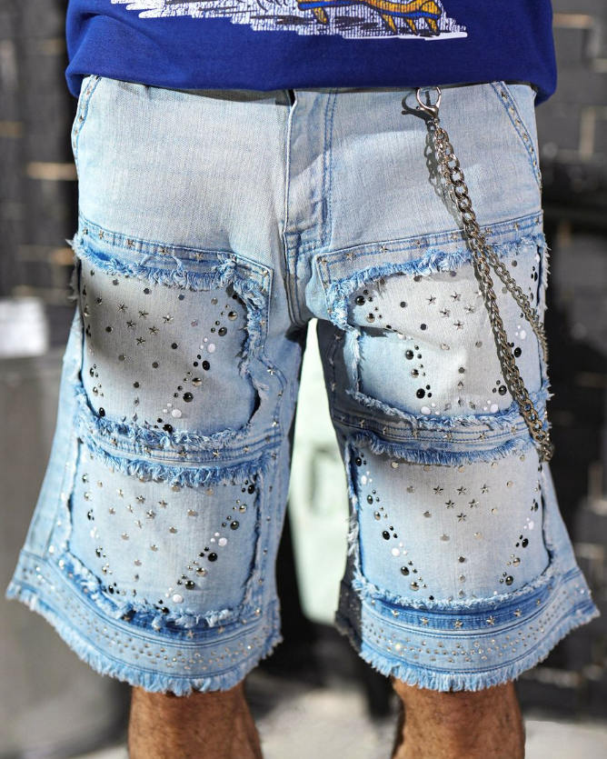 Elite Shorts - Flint Embellished Denim Shorts - Ice Wash - 19486