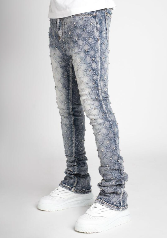 Vicious Jeans - Embellished Rhinestone Flare Denim - Blue - VC510