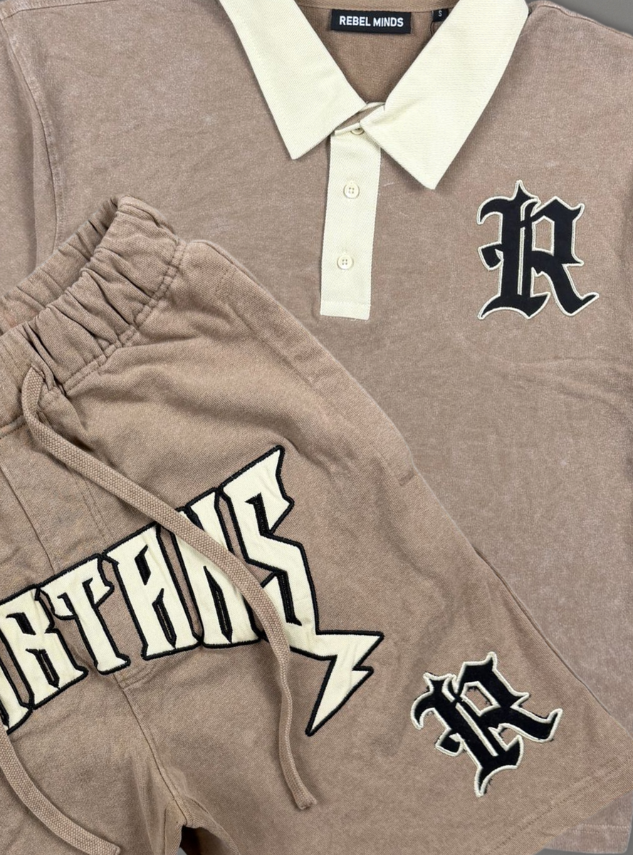 Rebel Minds Short Set - Spartans Washed Polo - Taupe - 610-11626