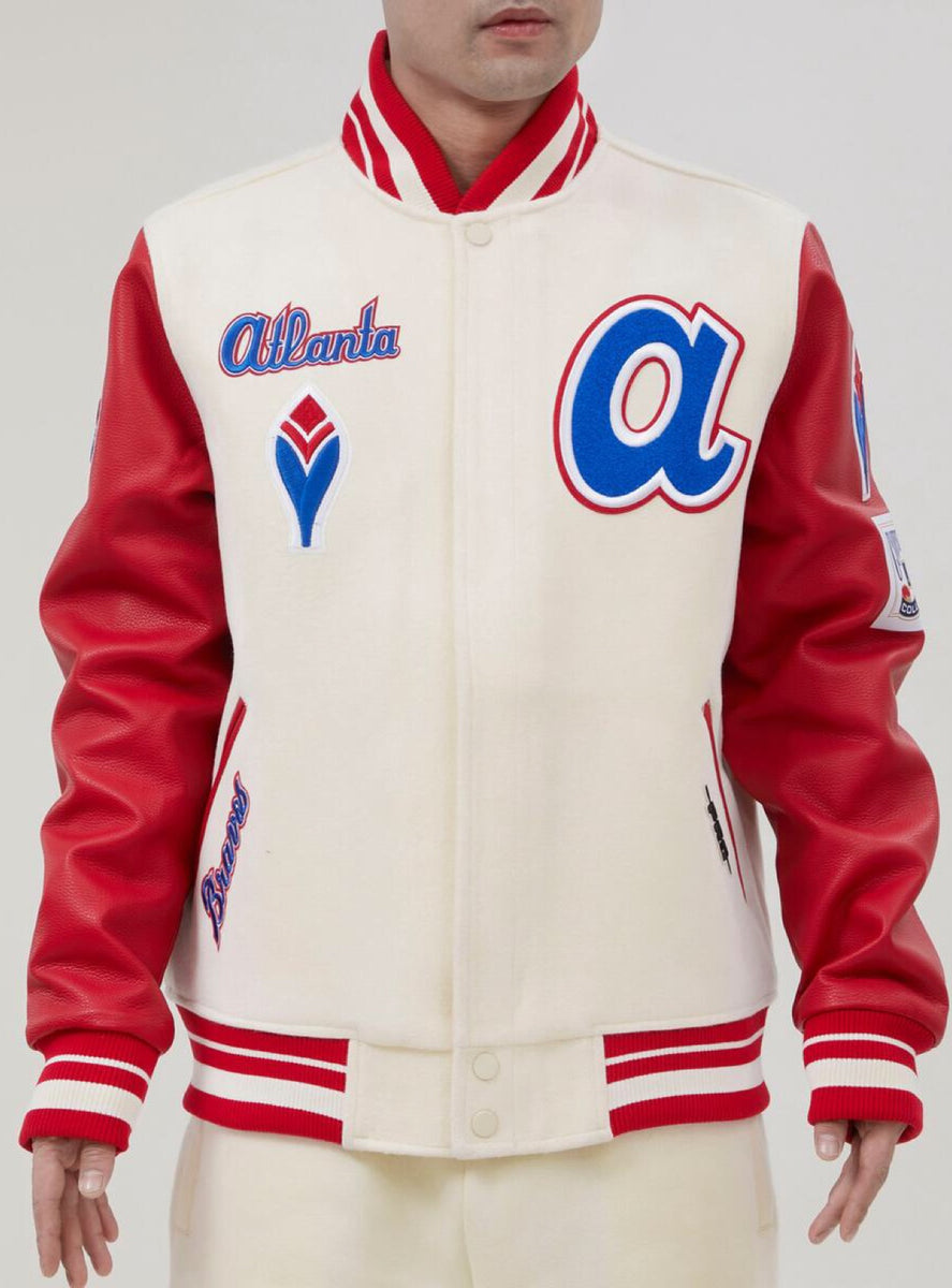 ATLANTA BRAVES RETRO CLASSIC RIB WOOL VARSITY JACKET (ROYAL BLUE/RED)