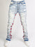 Politics Stacked Embroidery Jeans - Blue and Red - Barkley501
