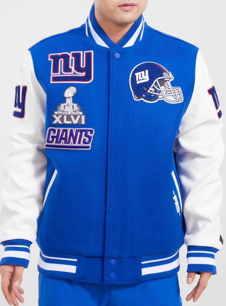 NY Giants Super Bowl XLVI Black and Blue Varsity Jacket