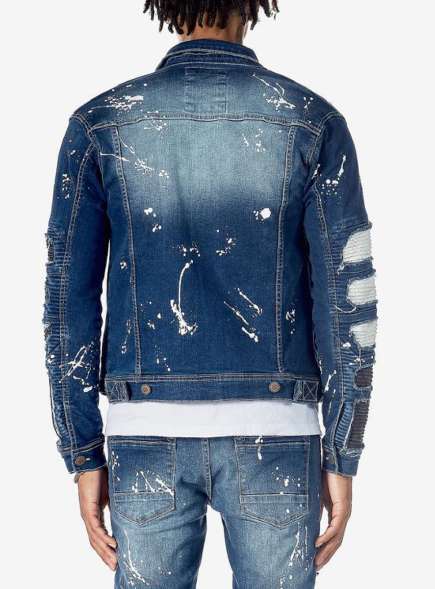 Copper Rivet Denim Jacket Leather Rips Blue 033547 DSB YYE6