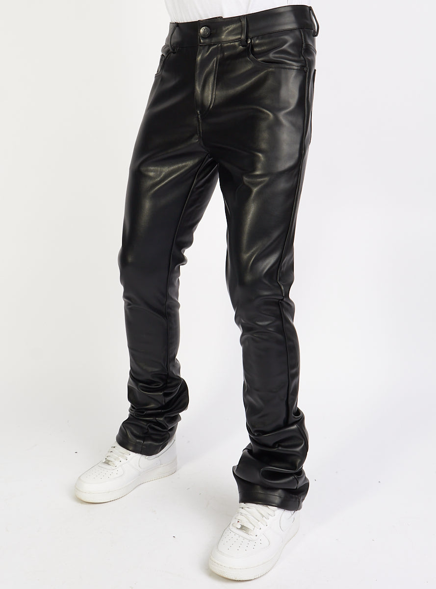 Politics Flare Stacked Pants Barlow Black Pu Leather 552 Vengeance78 