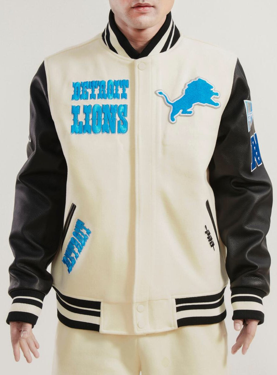 Detroit Lions Reversible Wool and Leather Varsity Jacket with Back Log