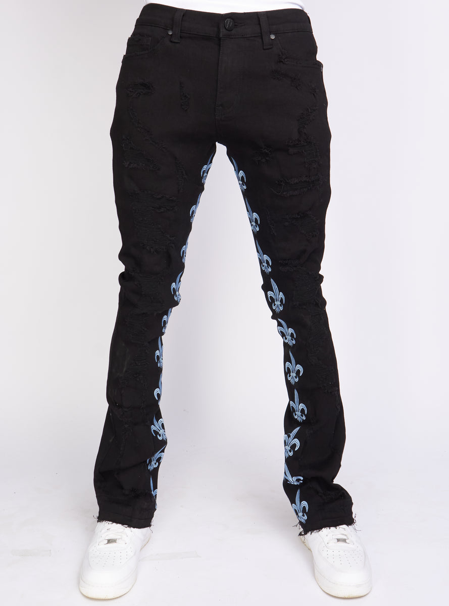 Politics Stacked Embroidery Jeans Black And Blue Barkley506 Vengeance78 