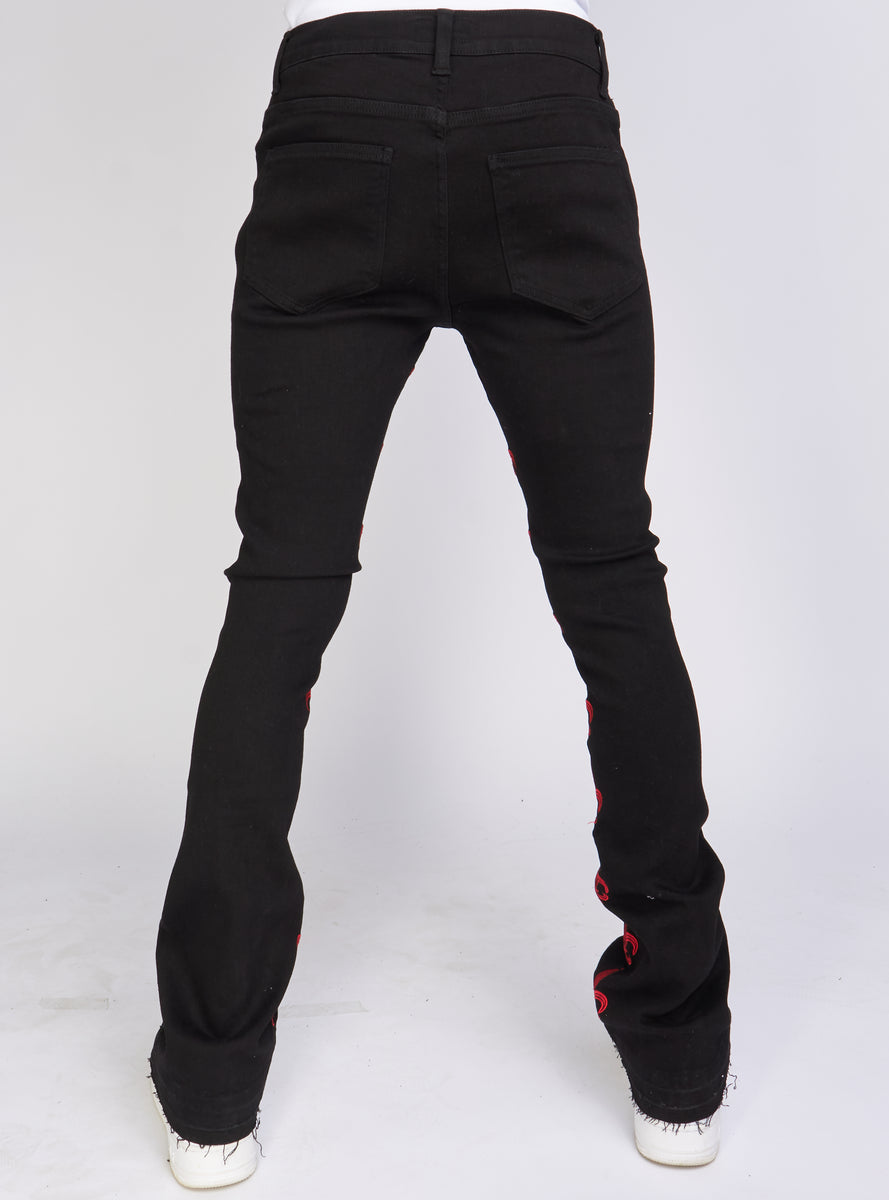 Politics Stacked Embroidery Jeans Black And Red Barkley505 Vengeance78 