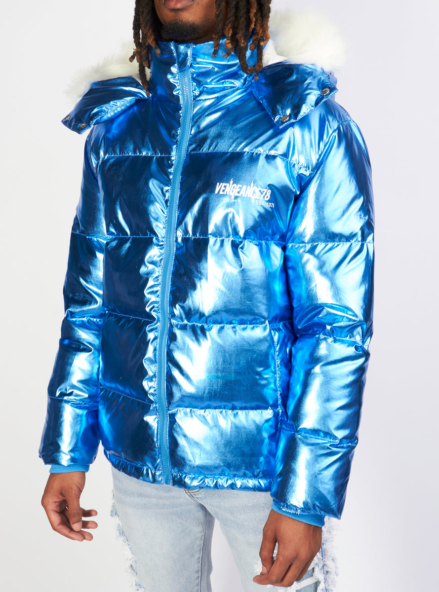 styling/ Vengeance78 Blue Metallic Puffer Jacket, Incorporated Style