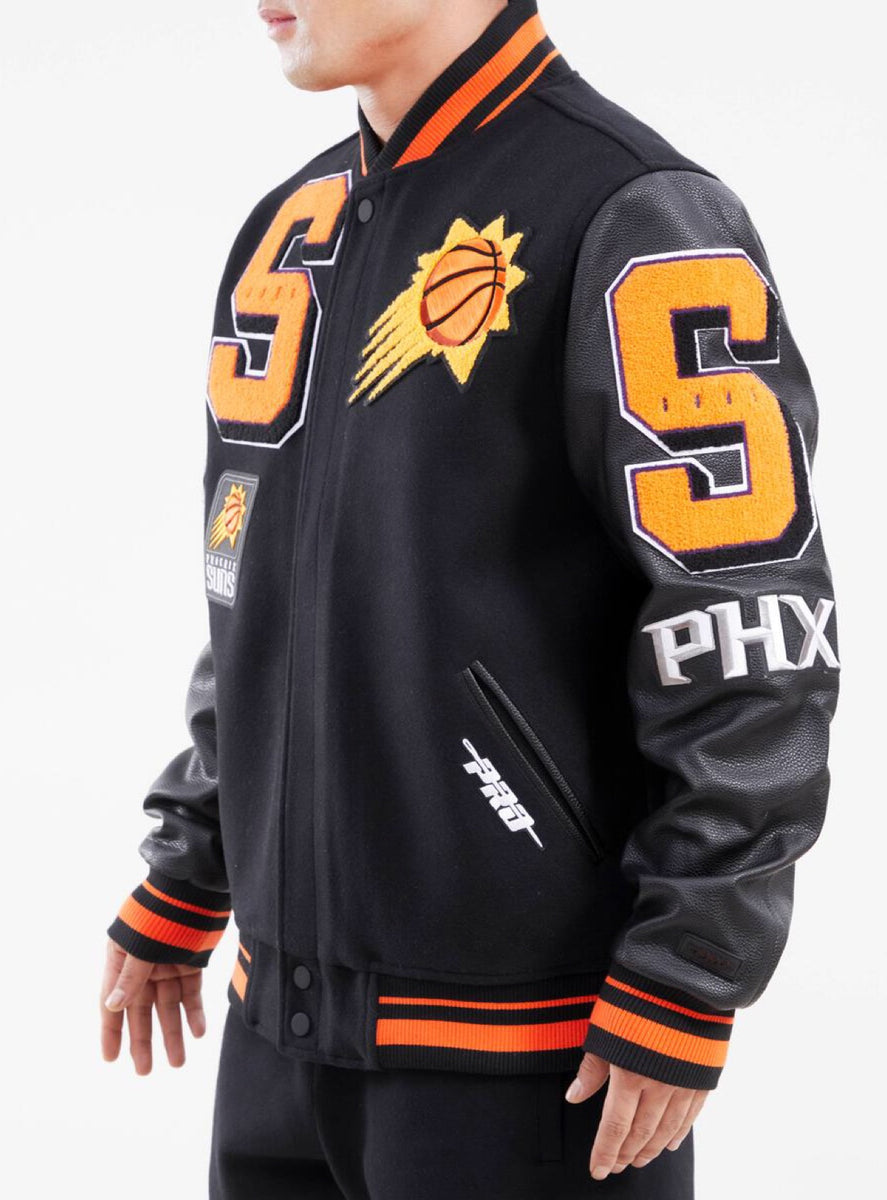 PHOENIX SUNS OLD ENGLISH LOGO VARSITY JACKET (BLACK) – Pro Standard