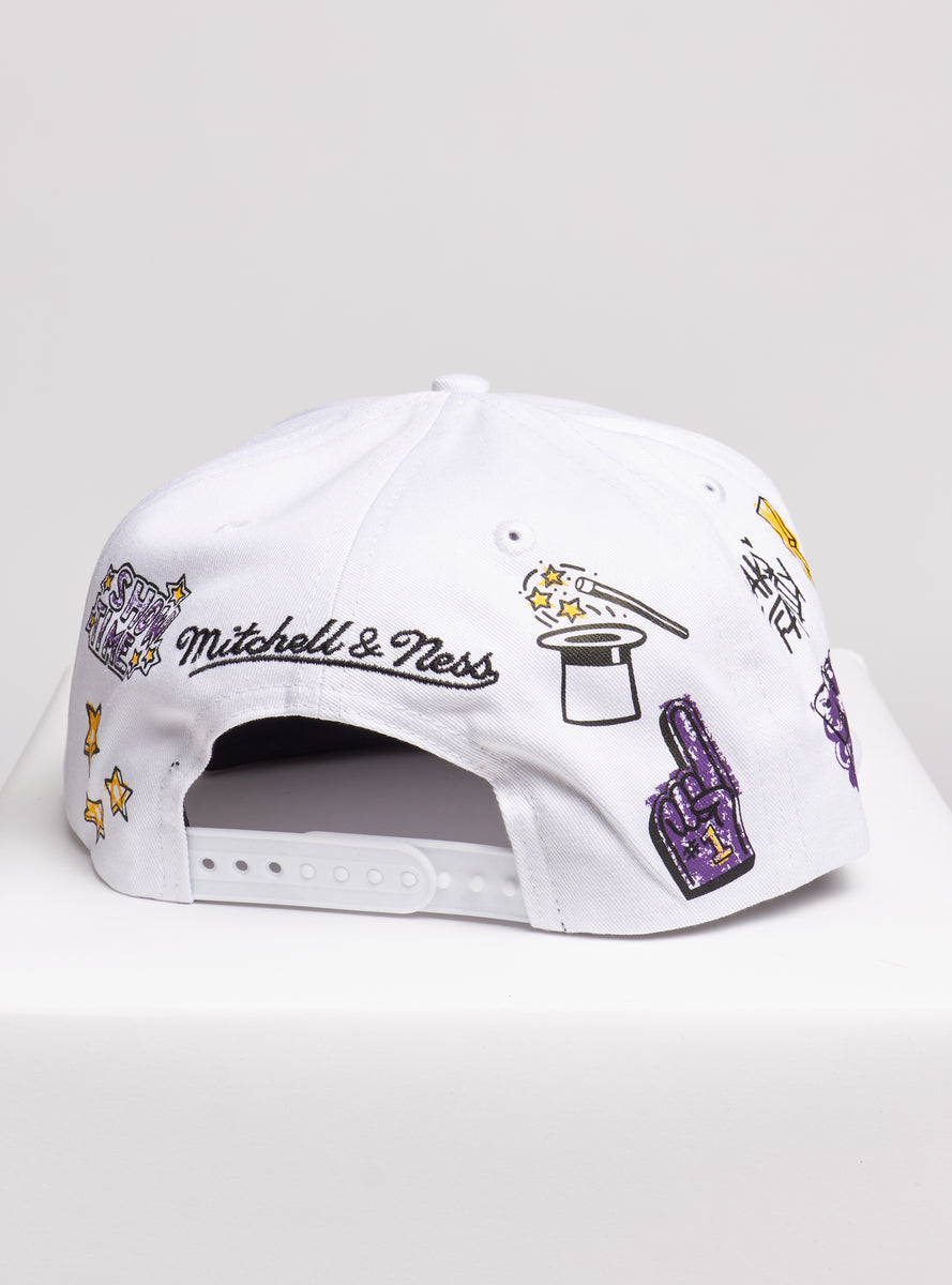 Mitchell & Ness Los Angeles Lakers Hand Drawn Snapback Hat Cap White