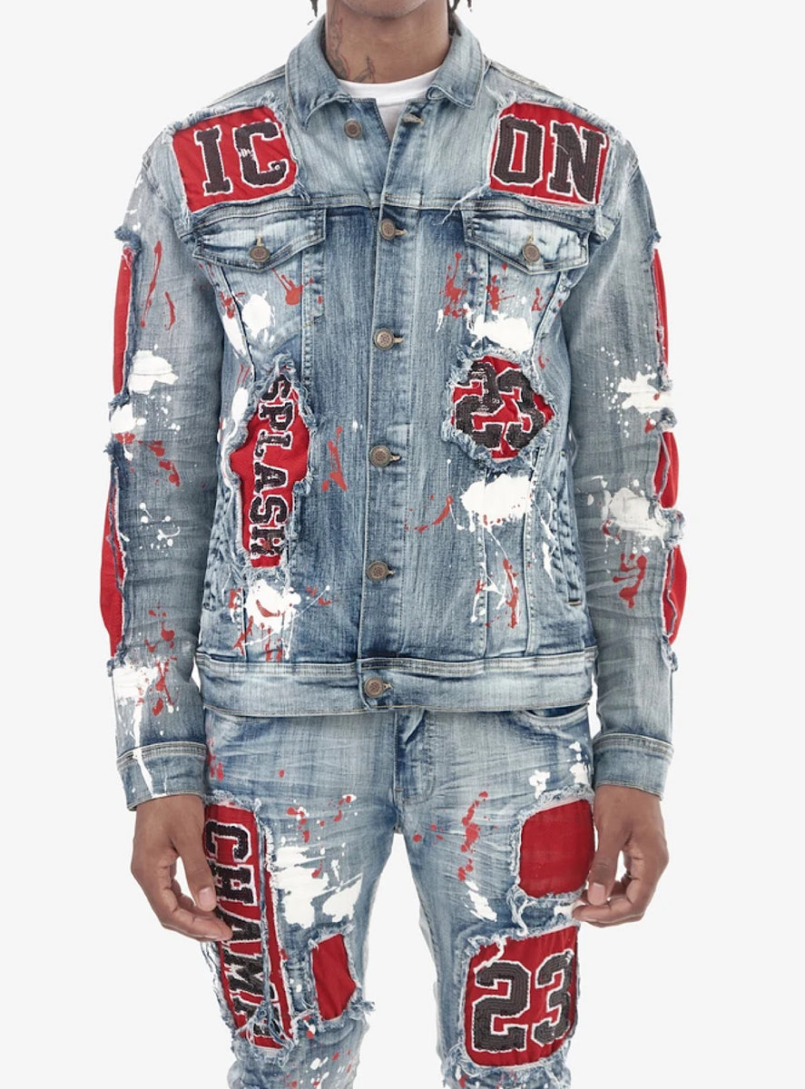Copper Rivet Denim Jacket Icon Blue And Red 113507 Vengeance78