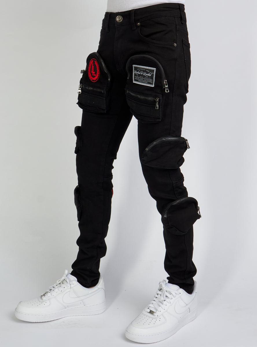 LNL Jeans - Crest Cargo - Black and Red - LLCD092501 – Vengeance78