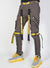 LNL Jeans - Straps and Pocket - Dark Grey and Yellow - LLTP104