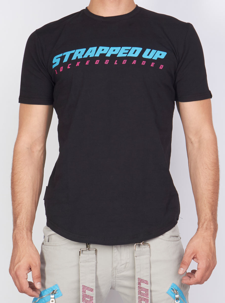 LNL T-Shirt - Strapped Up - Black, Blue And Pink – Vengeance78