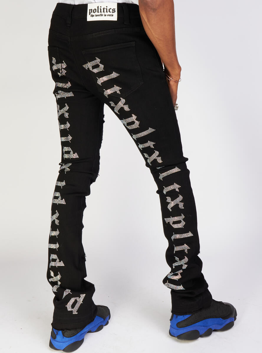 Politics Jeans - Mac - Embroidered Skinny Stacked Flare - Black With S ...