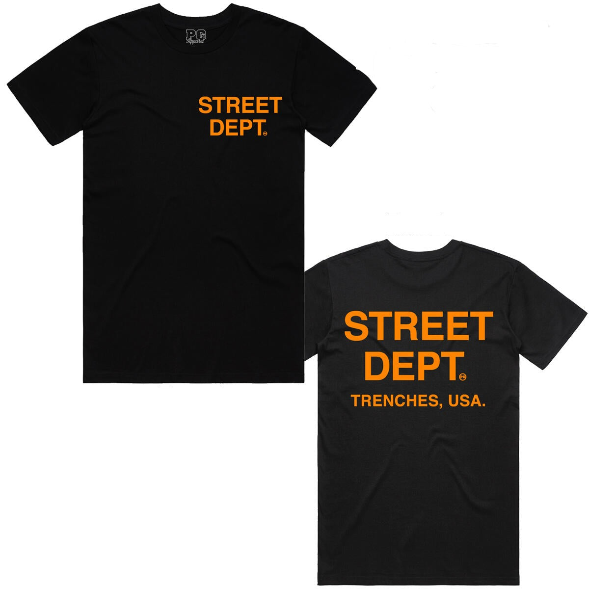 Pg Apparel T Shirt Street Dept Black And Orange STDPT100 Pg apparel t shirt street dept black and orange stdpt100