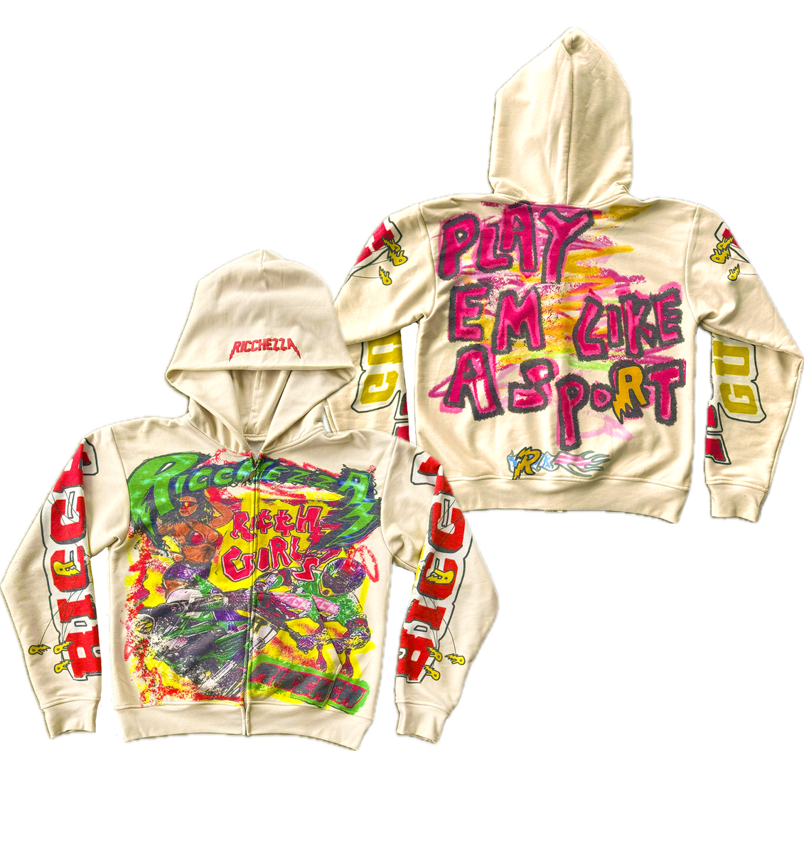 Ricchezza Hoodie - Play Em Like a Sport - Cream - FA24-005 – Vengeance78