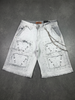Elite Shorts -Flint Embellished Denim - Grey Wash - 19485