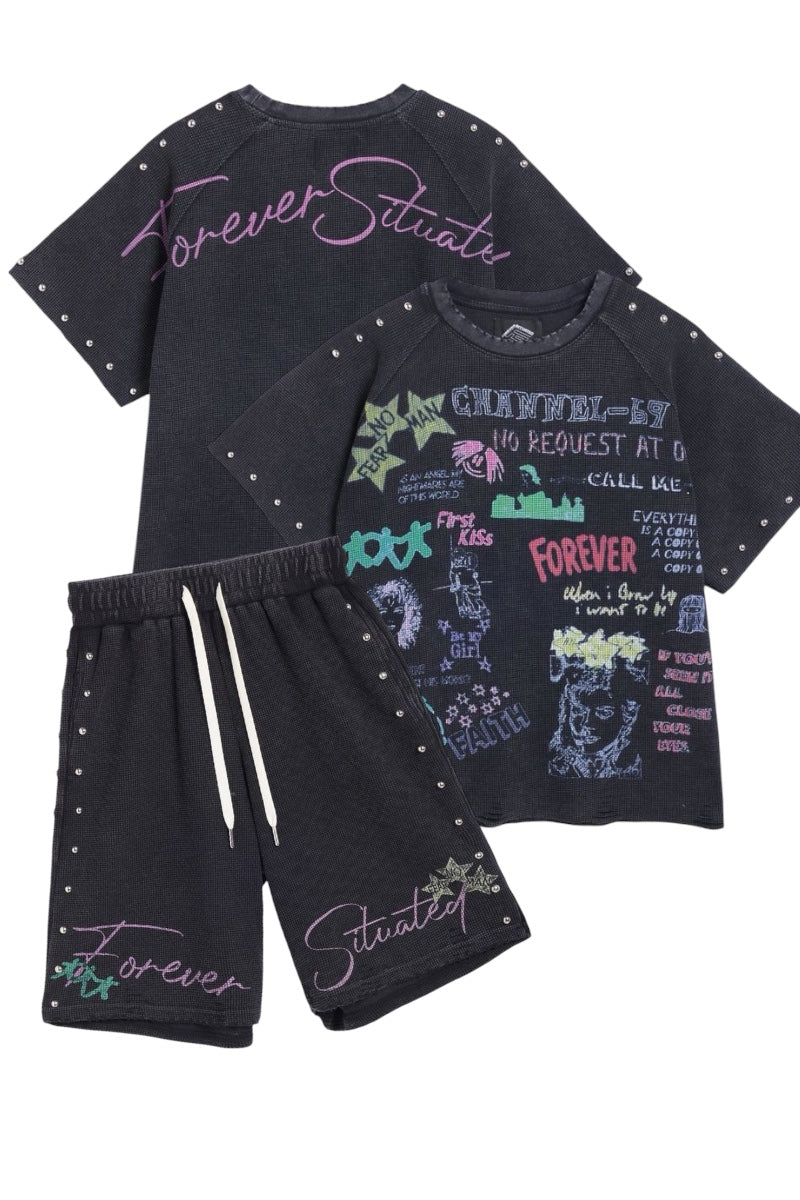 Forever Situated Short Set - Waffle - Black - FSSSAG – Vengeance78