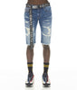Cult Rocker Stretch Denim Shorts Belted in Razor