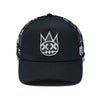 Cult Repeat Pattern Crystal Embellished Trucker Hat in Black