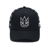 Cult Repeat Pattern Monochromatic Mesh Back Trucker Hat in Black