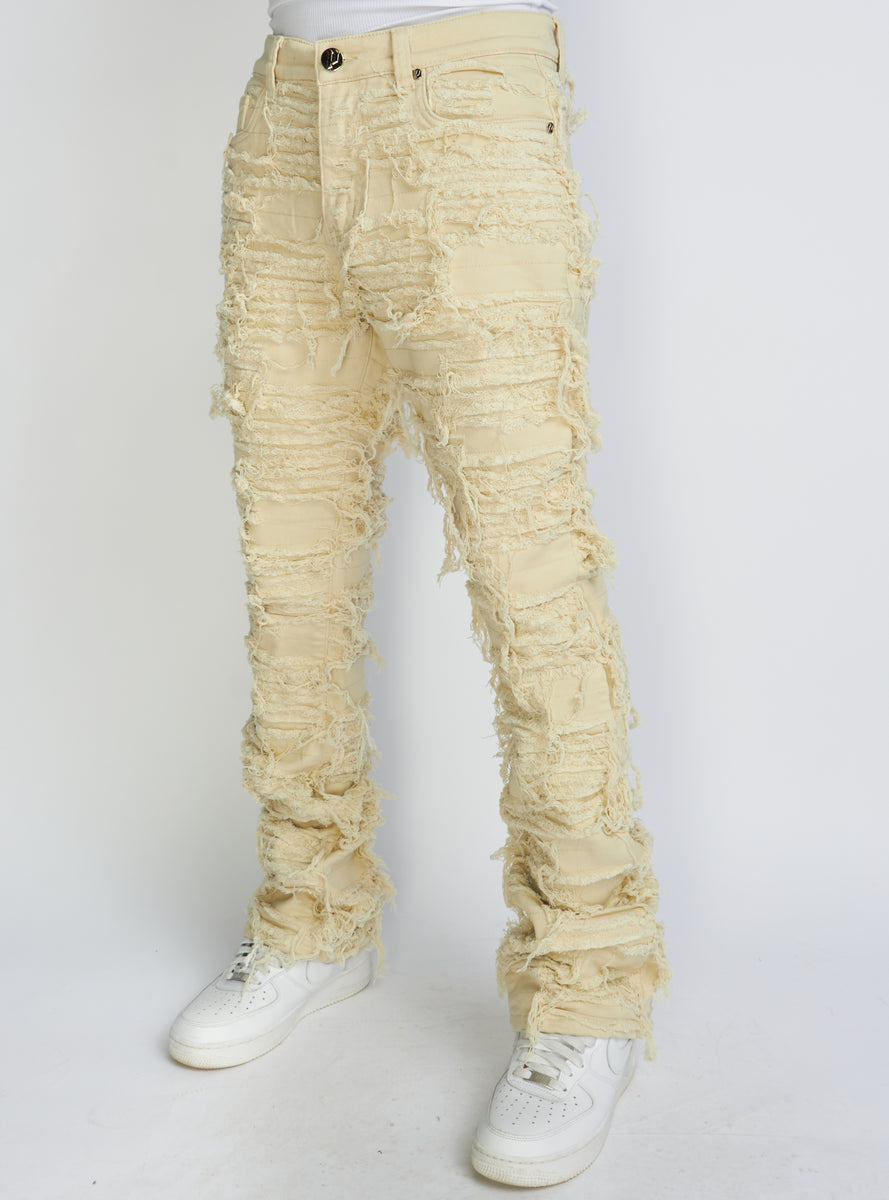 Politics Jeans - Thrashed Distressed Denim - Cream - Debris 504 ...