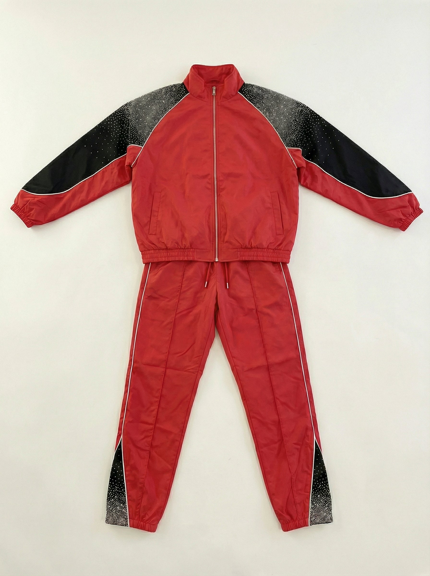 Kindred Track Suit - Kd Rhinestone Nylon Zip Up - Red/Black