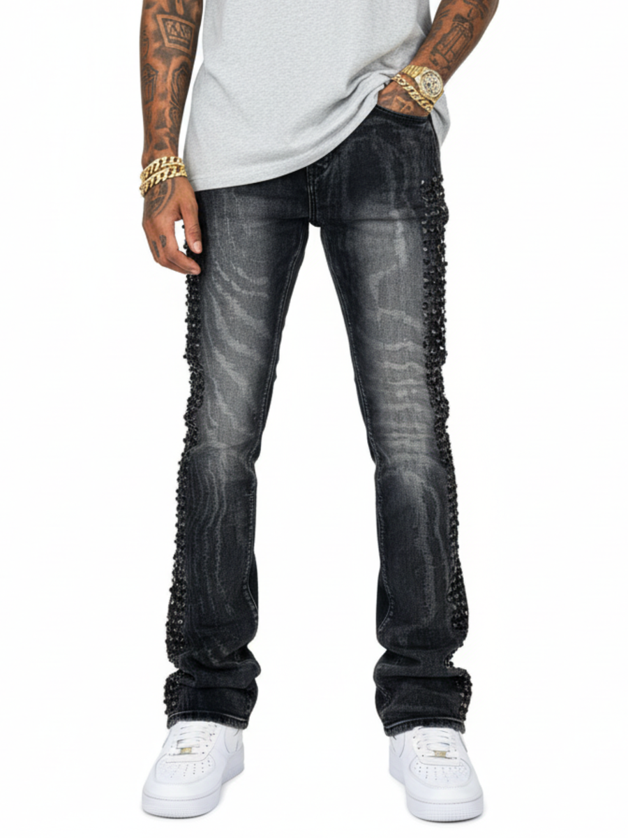 Vicious Jeans - Embellished Side Rhinestone Flare - Black - VC1074 ...