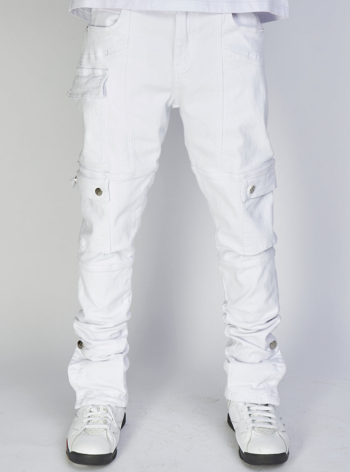 KDNK Men Stacked Cargo Pants (White)