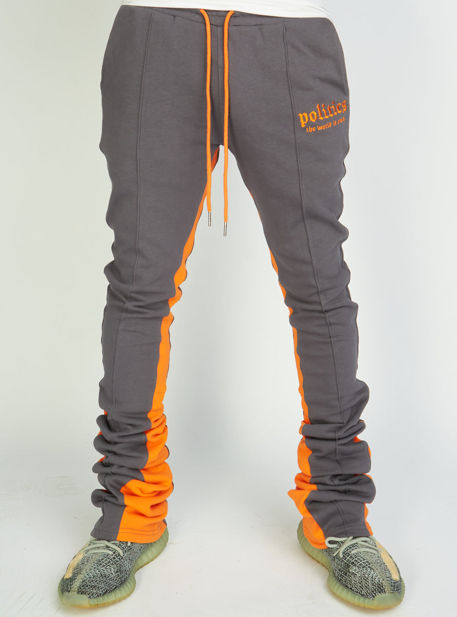 Politics Super Stacked Sweatpants - Charcoal And Orange - Foster706 ...