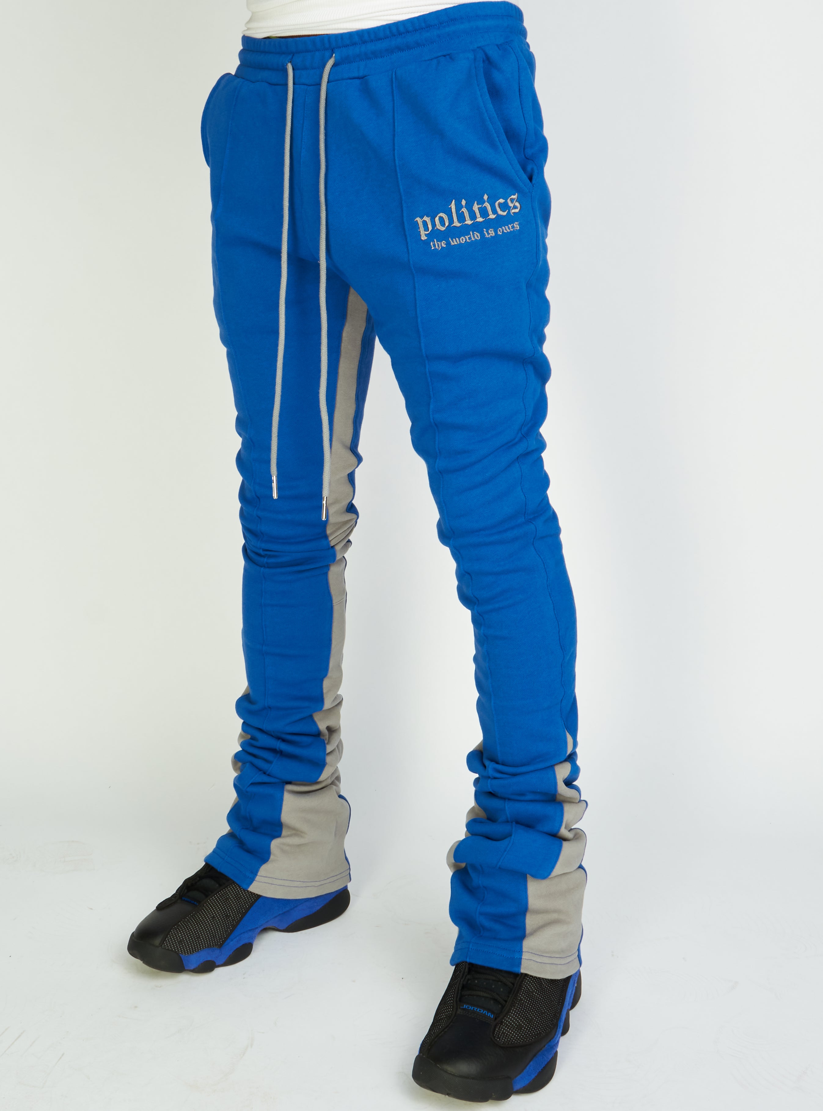 Politics Super Stacked Sweatpants - Blue And Grey - Foster705