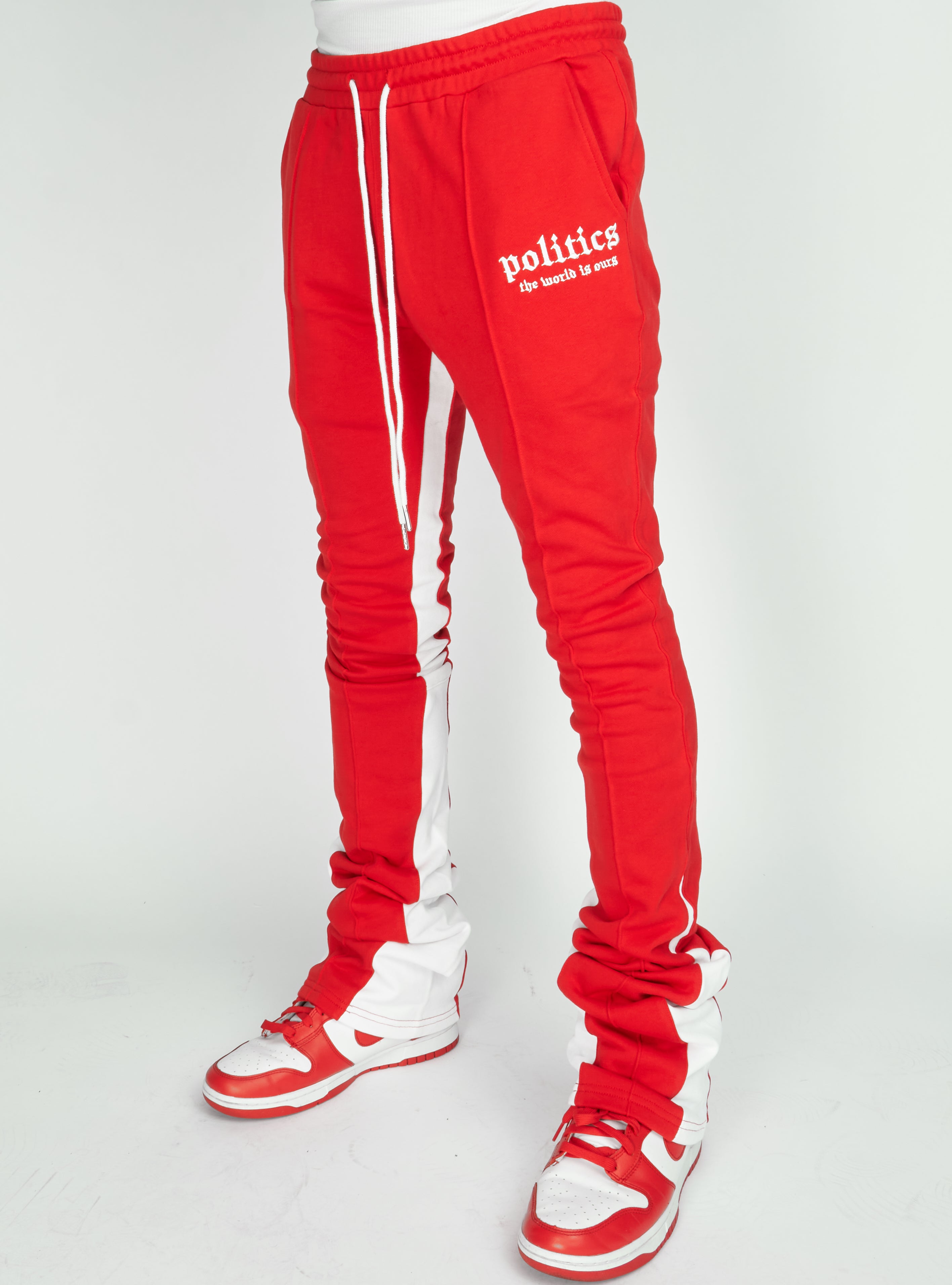 Politics Super Stacked Sweatpants - Red And White - Foster701 – Vengeance78
